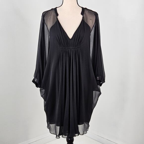 Diane von Furstenberg DVF Black Silk Chiffon Mini Dress | Women's 2 | MINOR FLAW - Picture 1 of 16